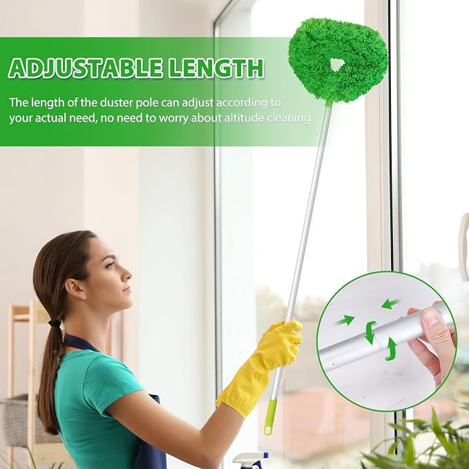 FONUNO Ceiling Fan Cleaner Duster High Ceiling Extended Fan Blade Cleaner | Reusable Microfiber Ceiling Fan Duster with Extension Handle from 13 to 50 Inch for Furniture Bookshelves Wall Door, Green