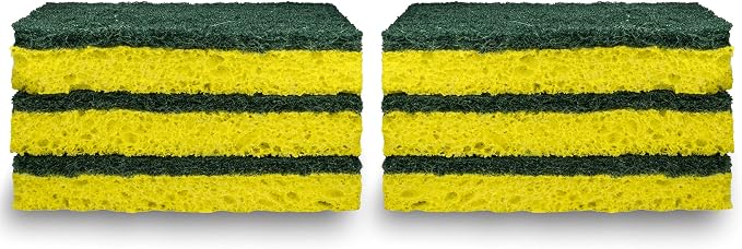 Amazon Basics Heavy Duty Scrub Sponges,Dual-Sided Design,Yellow/Green, 36 Count (6 Packs of 6), Packaging May Vary