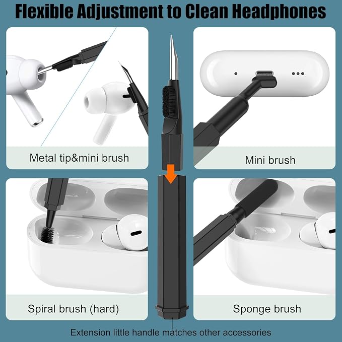 VICHYIE 20 in 1 Multifunctional Cleaner Kit for Electronic Devices (Black) | Keyboard Cleaning Brush, Headphones Cleaner Kit for AirPods, Multi-Tool for Cleaning Laptop, Earbuds, Camera, Cellphones