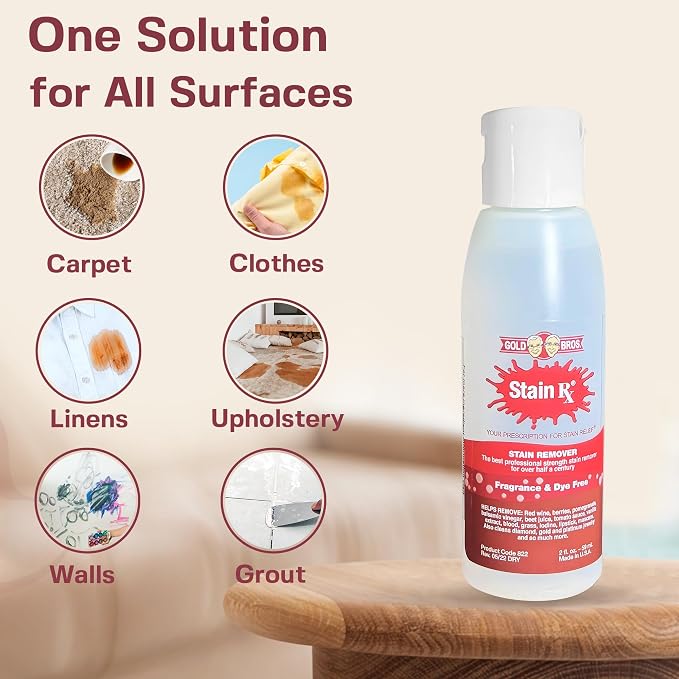 Stain Remover, 2 fl. oz. (6 Pack) with a Flip-Top Cap Made in USA | Effectively Eliminates Stains from Wine, Berries & Blood on Fabrics, Carpets, Upholstery & Jewelry, Dye-Free, Bleach-Free
