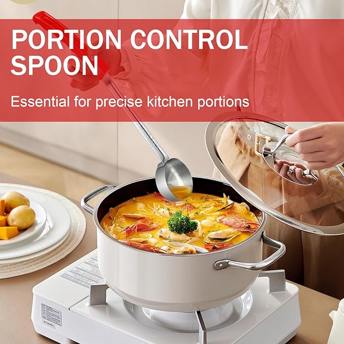 2 Ounce Solid Stainless Steel Portion Control Ladle Spoon -Pizza Sauce Serving Spoons Portion Ladle for Sauces, Perfect for Weight Watchers, Buffets, Parties