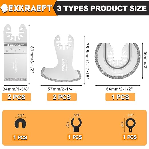 EXKRAEFT 5PCS Diamond Oscillating Multi Tool Blades for Grout Removal, Tile Mortar Concrete Masonry, Fits Milwaukee Ryobi Rockwell Fein