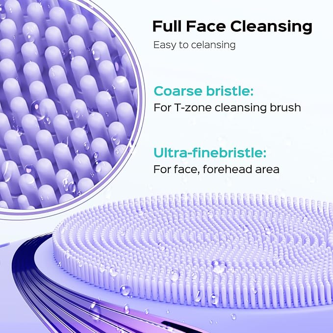 COSLUS FBS01 Facial Cleansing Brush Face Scrubber, Compact for Travel | Rechargeable, Gentle Silicone, 5 Cleansing Modes, Deep Cleaning for Men & Women, Removing Blackhead Exfoliating,Purple