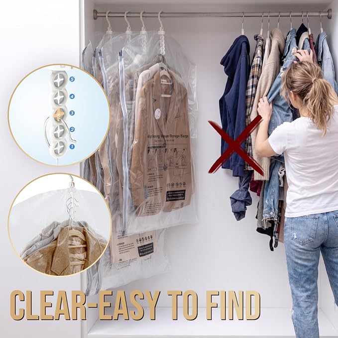 TAILI Hanging Vacuum Storage Bags with Electric Pump, Vacuum Seal Bags for Clothing Travel, Space Saving Hangers for Clothes, Suits, Coats and Jackets, Set of 6 (3 Long, 3 Short)