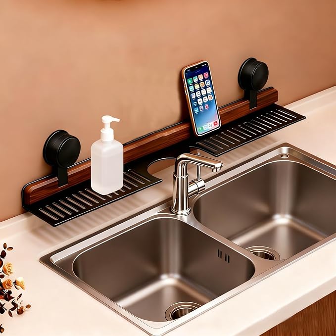 Bathroom Sink Shelf Over Faucet, No Drill Floating Shelf for Bathroom Sink, Under Sink Caddy Organizers for Toothbrush Soap (Cream Color, 20 inch)