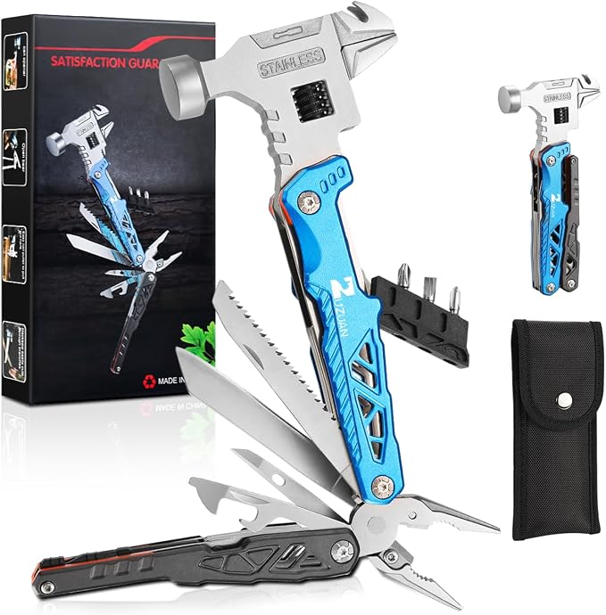 18 in 1 Multitool,Blue,with Replaceable Blades Wire Cutters for Gift | Stainless Steel Pliers Lightweight and Portable,Comprehensive Tool for Outdoor Activities,Apply to Survival,Camping & Hunting