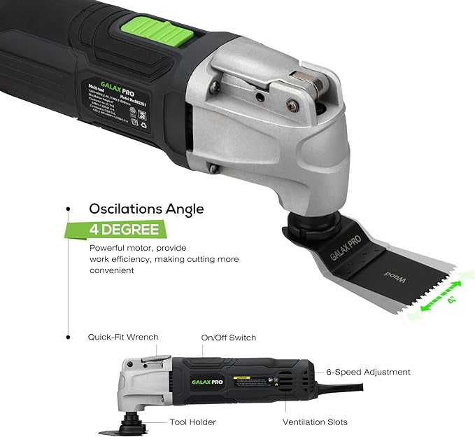 GALAX PRO 2.4Amp 6 Variable Speed Oscillating Multi-Tool Kit with Quick-Lock accessory change, Oscillating Angle:3°, 28pcs Accessories and Carry Bag | 21000 OPM Oscillating Power Tools for Hardwood, PVC pipes, Soft Metal Nails, 6 Variable Speed, 3° str...