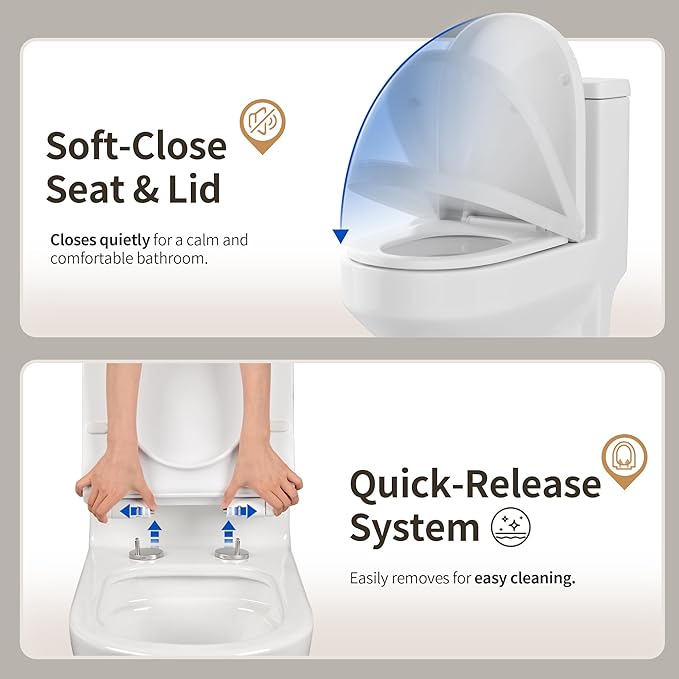 DeerValley Small One Piece Toilet with Soft Closing and Seat Gold Flush Button 12 Inch Rough-In Compact Toilets for Tight Spaces