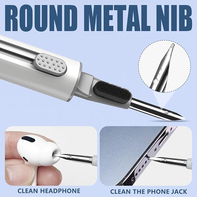 Inesore Multi Cleaning Kit for AirPods & All Bluetooth Earbuds (White) | Metal Tip, High-Density Soft Brush, Flocked Sponge Tip, 3 in 1 Design, Compact & Lightweight, Easy Operation, Easy to Carry