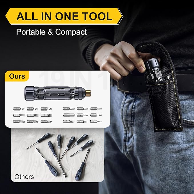 JOREST 19 in 1 Multibit Screwdriver, Portable Screwdriver for Home Repairs | Magnetic Screw Driver with Torx Security Phillips Hex, Unique Gifts for Technicians, Engineers, DIY Electronics Maintenance