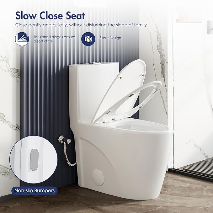 Eridanus Elongated One Piece Toilet with Powerful Siphon Dual Flush 1.1/1.6 GPF, 12" Rough-In Modern Bathroom Toilets with Comfort Soft Closing Seat Height 17", ADA Compliant Bowl, White