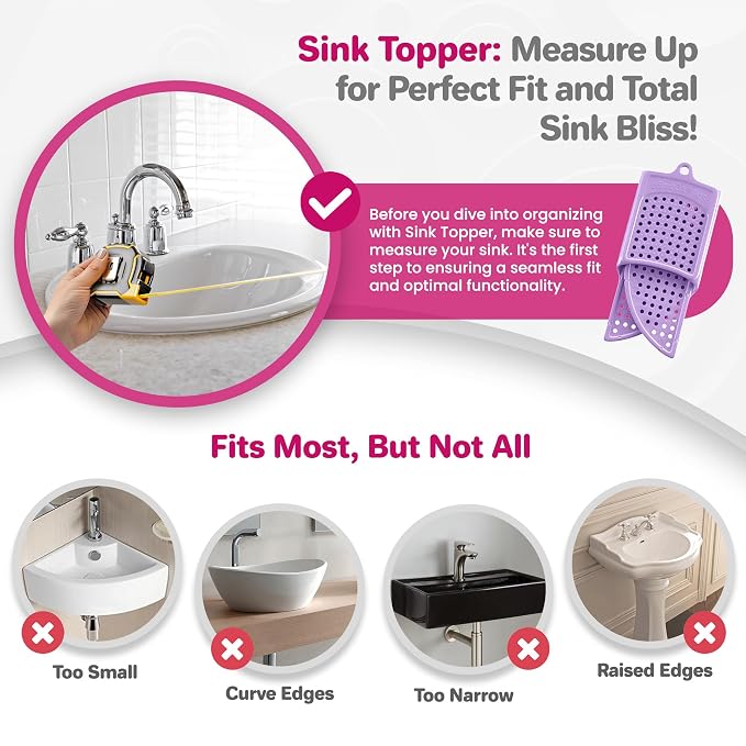 Sink Topper Bathroom Sink Cover for Counter Space, Standard Lavender | Holds up to 7 lb on a steel frame; fits over basins to 19 in; 480°F silicone, hot tools; foldable makeup mat; RV, camper