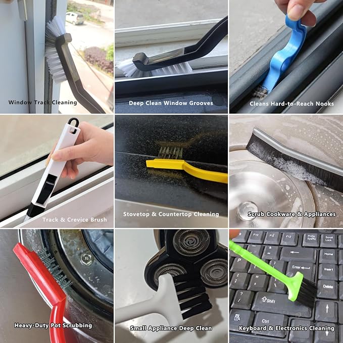 CRAFNEW 15Pcs Window Track Cleaning Brush | Window Sill & Crevice Cleaner for Sliding Door Tracks, Window Seals, Tile Grout, Kitchen Corners and Bathroom Narrow Grooves