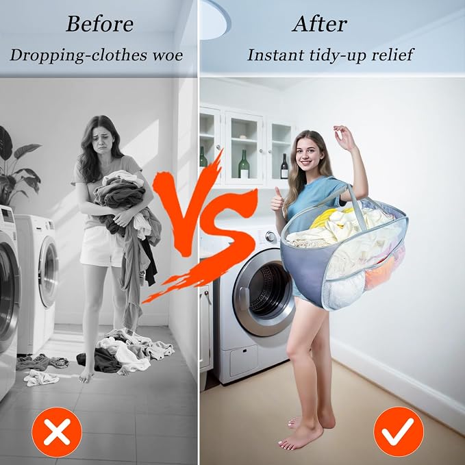 Pop Up Laundry Hamper 2 Pack with Handles & Side Pockets | 76L Foldable Collapsible Mesh Dirty Clothes Bin for Bedroom Dorm RV Camp, Lightweight Breathable, Grey