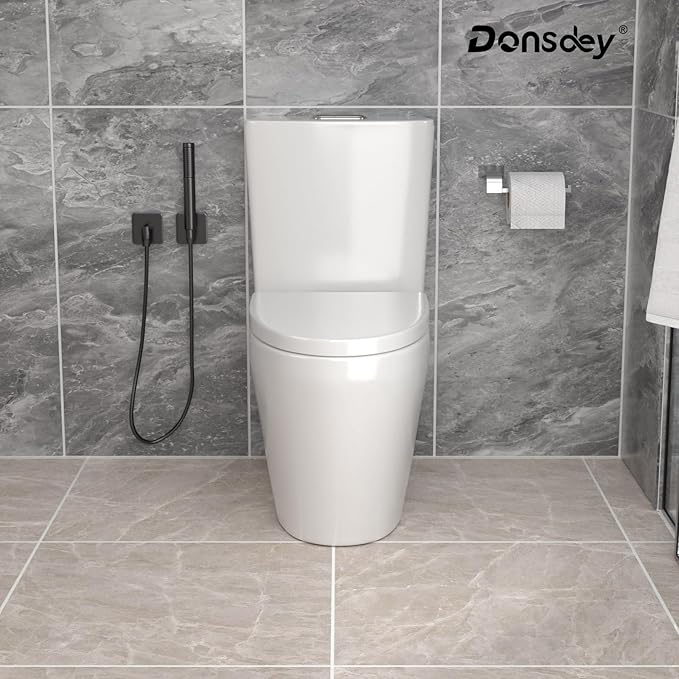 10'' Rough-in Compact One Piece Toilet - White Ceramic Toilets with 15.3" Soft Close Chair Seat 1.1/1.6 GPF for Water Saving Dual Flush Small Bathroom Compact Toilet 14.5''x27''x30.6''