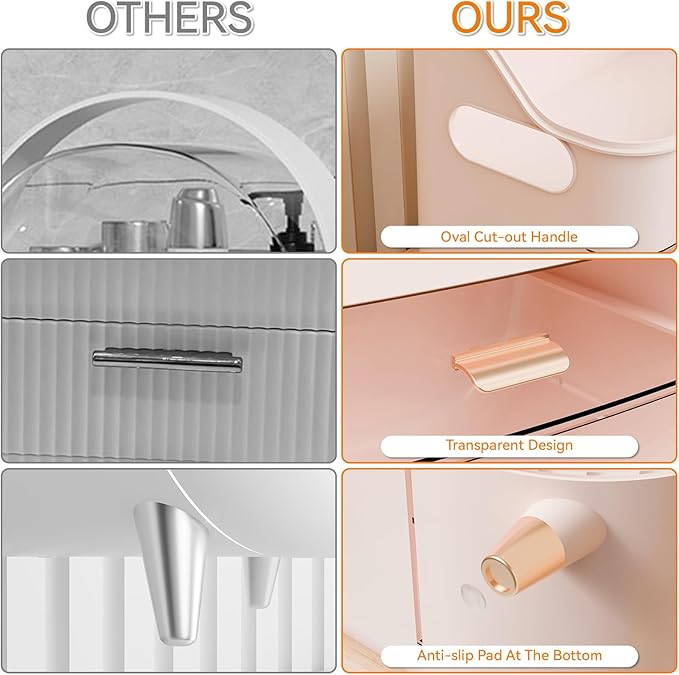Yieach Countertop Makeup Organizers with Drawers,Handle and Make up Brush Holder,Large Makeup Skincare Organizer for Bathroom Vanity,Cosmetic Display Cases for Hair Tool,Lotion,Skin Care Storage,Pink