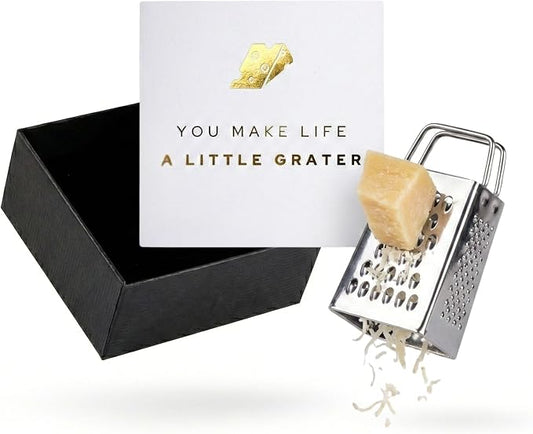 Mini Cheese Grater Gift Set 3 Pack - Funny Chef Gift, Friends, Coworkers, or Foodies | “You Make Life a Little Grater” Card, Mini Grater & Gift Box (3)