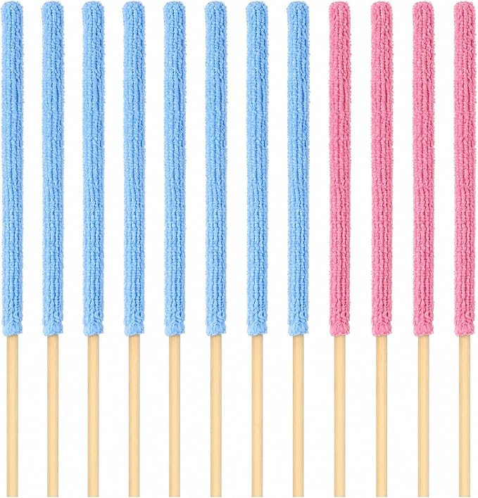 12 Pcs Microfiber Detail Duster Sticks, Mini Cleaning Tool for Crevices, Car Vents, Fan Blades, Window Blinds, and Small Spaces (Blue & Pink)