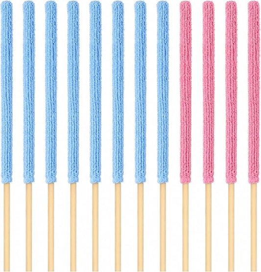 12 Pcs Microfiber Detail Duster Sticks, Mini Cleaning Tool for Crevices, Car Vents, Fan Blades, Window Blinds, and Small Spaces (Blue & Pink)