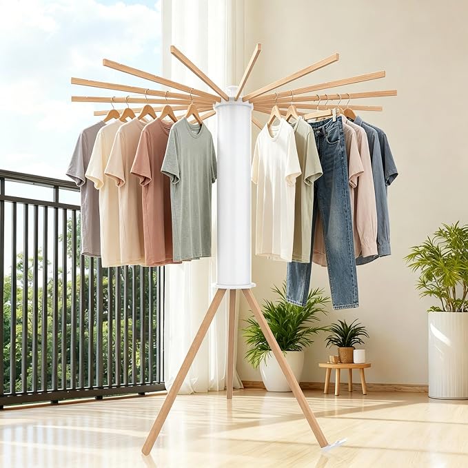 Tripod Foldable Clothes Rack,Garment Rack Portable with Collapsible Design | Drying Rack Clothing with No-Tool Assembly, Freestanding Laundry Drying Rack, pace-Saving for Bedroom, Laundry Room,Balcony