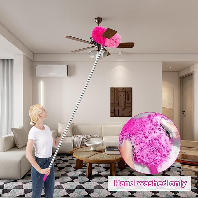 CALBEAU Ceiling Fan Cleaner Duster with 60 inch Extension Pole, Dusters for Cleaning High Ceiling Fan Blades, Dusters Kit with Storage Bag, Cleaning Tools for Families (13pcs)
