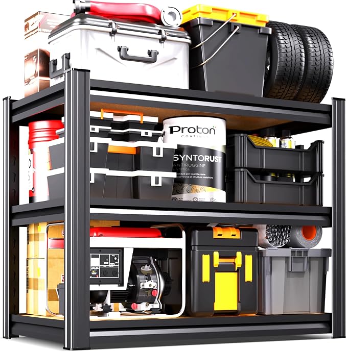 33.5" H Garage Shelving Heavy Duty Storage Shelves, Metal Adjustable Shelving Unit, Utility Garage Organizer Shelf for Basement, Pantry, Kitchen, Warehouse, 33.5" Hx35.4 Wx15.7 D, Black
