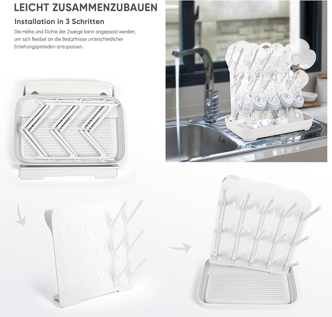 Termichy Baby Bottle Drying Rack：Large Vertical Space Saver for Countertop | With 15 Hooks - Quick-Dry Holder for Nipples, Teethers & Breast Pump Parts -Newborn Essentials Must-Haves White