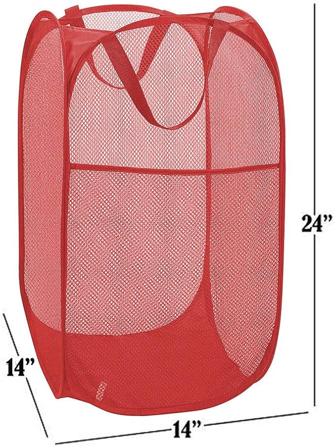 Pop up Hamper for Laundry, Collapsible Mesh Laundry Basket, Portable Foldable Clothes Hamper Storage Bin for Apartment, College Dorm or Travel, Red