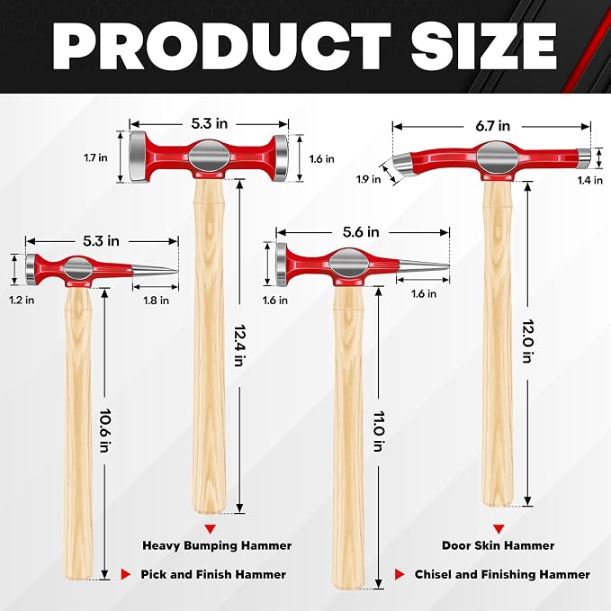 C&T 9 Piece Heavy Auto Body Repair Tool Hammer Dolly Set, Car Body Repair Tool Kit with Carrying Case, Hickory Handles,Fender Repair kit