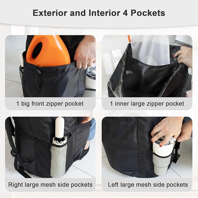 Extra Heavy-Duty Laundry Bag, Black,13.5x29" | Backpack, Large Capacity, Drawstring, Padded Shoulder Straps, 4 Pockets & ID Tag, For Dorm, College, Travel