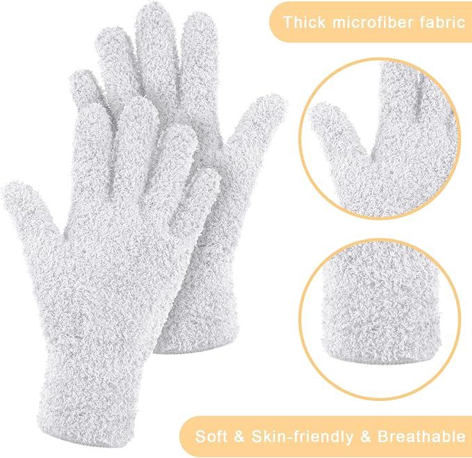 Patelai 3 Pairs Microfiber Plant Dusting Gloves Leaf Cleaning Gloves for Indoor Plants, Blinds, Furniture, House (White,Small)