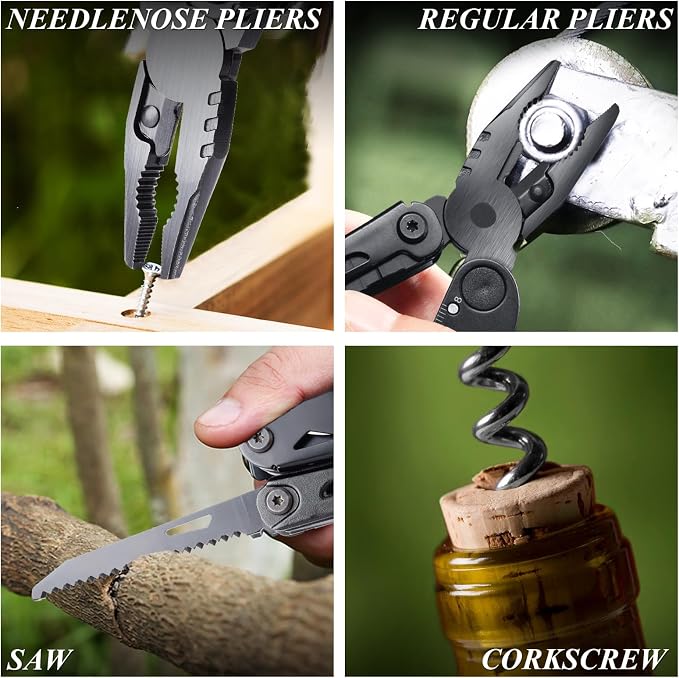18-in-1 Multitool Pocket Knife with Pliers, Saw, Corkscrew & Detachable Scissors, Multi Tool with Safety Lock, 9 Screwdriver Bits, Camping Gear, Gifts for Men