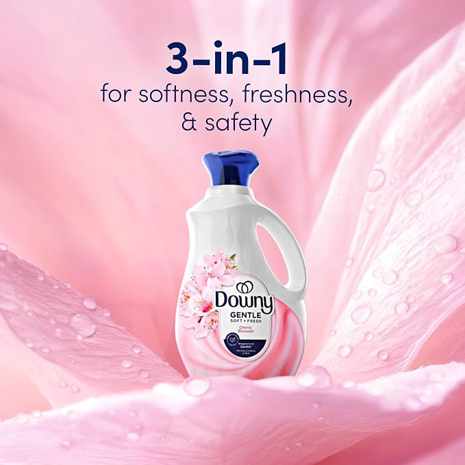 Downy Gentle Soft + Fresh Fabric Softener Liquid, Liquid Fabric Softener Designed to be Gentle on Skin, Cherry Blossom Scent, 93 fl oz, 138 loads