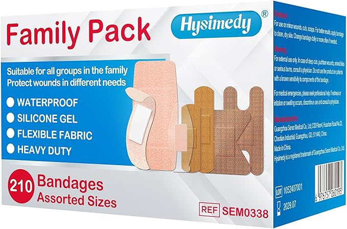 Hysimedy Assorted Bandages Variety Pack 210 Count 4 Styles for Wounds Care | Flexible Fabric Heavy Duty Waterproof Silicone Knuckle Hypoallergenic Latex Free Breathable for Minor Cuts, Scrapes, Burns