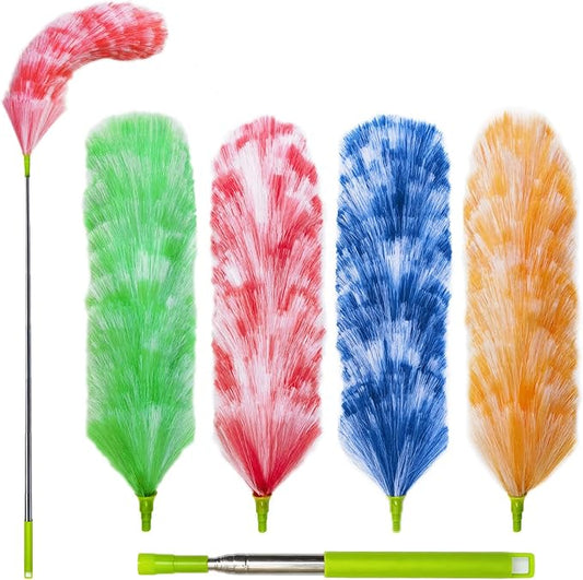 4 Pack Washable Electrostatic Duster, Extendable Pole 25" to 55", Feather Duster for Cleaning, Electrostatic Feather Duster
