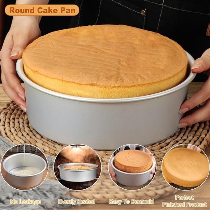 8 x 3 Inch Aluminum Round Cake Pan, 3-Piece Set Cake Baking Pans, Round Layer Cake Baking Pans for Birthday Wedding Home Kitchen DIY Baking Tools, Heavy Sturdy & Healthy, Oven Safe