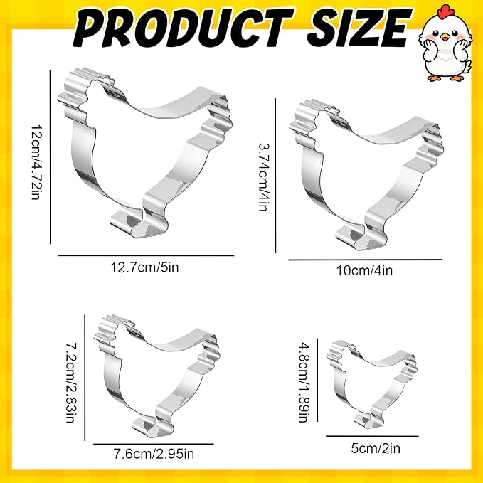 Havawish 4 Pcs Cookie Cutter Set 2 in to 5 in Cookie Cutter Stainless Steel for Baking Fondant Fruit Bread Birthday Party Decorations (Chick)