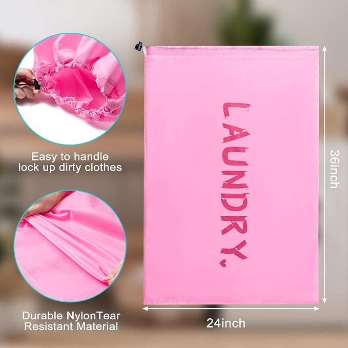 4 Pack Travel Laundry Bag,24" x 36", Extra Large Dirty Clothes Organizer | Machine Washable with Drawstring, Holds 3-4 Loads of Laundry,Fit a Laundry Hamper or Basket Travel Essentials