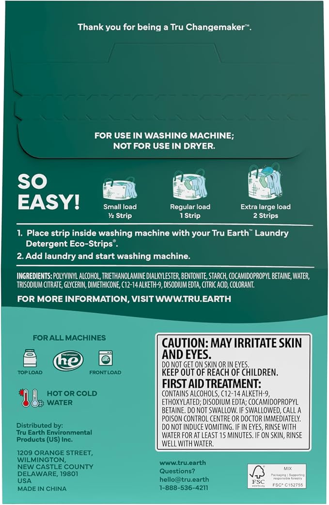 Tru Earth Fabric Softener Sheets | Original Eco-Strip Liquidless Detergent for Travel | 50 Sheets | Fragrance-Free