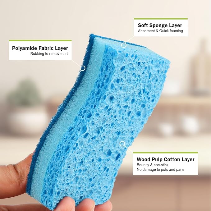 AIDEA Sponges Kitchen-24Count, Non-Scratch Scrub Sponge, Sponge for Dishes | Kitchen Sponges for Non-Stick Cookware, Cleans Fast Without Scratching, Cleaning Power for Kitchen, Bathroom, Household