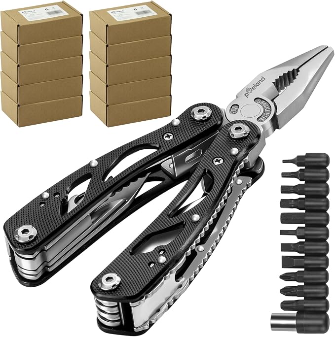 Multitool Pliers Set Stainless Steel Screwdriver Tool with 11 Screwdriver Bits Black 10 Pack