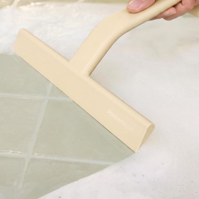 dancemoon JustHang Shower Squeegee for Glass Doors, All-One-Piece Award-Winning Silicone Squeegee with Built-in Hook for Bathroom, Window, Mirror, Tile Wall,Car, Streak-Free Cleaner,10-Inch Sand Beige