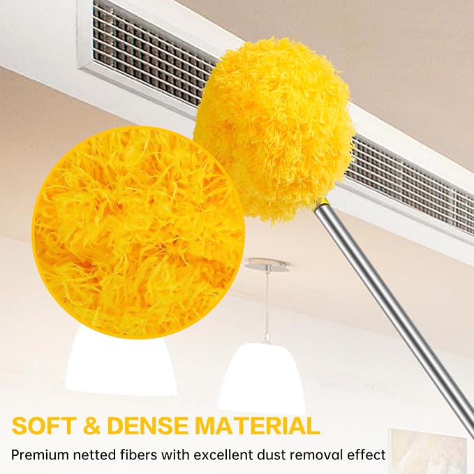Ceiling Fan Cleaner Duster Reusable Microfiber Ceiling Fan Blade Cleaner Removable Duster with Extension Pole Adjusts 13 to 49.7 Inch for Cleaning Walls Bookshelves Furniture Door Window Top (Yellow)