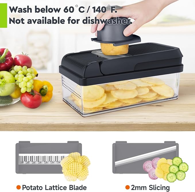 MealHelper 12-in-1 Vegetable Chopper, 7 Blade Veggie Chopper, Practical Food Chopper with Container, Cheese Grater, Home Essentials & Kitchen Gadgets(Grey)