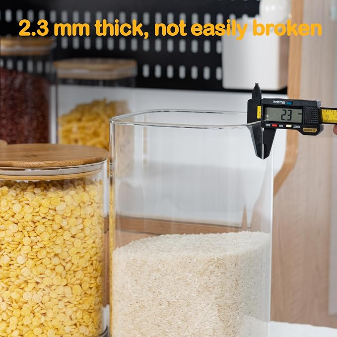 D2scrma 149oz 50oz Airtight Glass Square Storage Canister with Bamboo Lid Set of 2(4400ml*1 1500ml*1) Large Gallon Glass Jars for Sugar, Flour, Cookies and Coffee beans (‎with Black Lable)