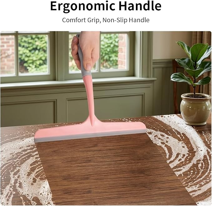 Silicone Squeegee for Shower,Window,and Mirror-Flexible Household Cleaning Tool for Glass,Tiles,and Countertops (Pink)
