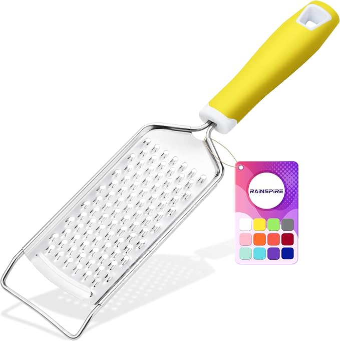 Rainspire Professional Cheese Graters for Kitchen Stainless Steel Handheld, Metal Lemon Zester Grater With Handle For Cheese, Chocolate, Spices, Kitchen Gadgets And Tools, Soft Grip Handle, Yellow