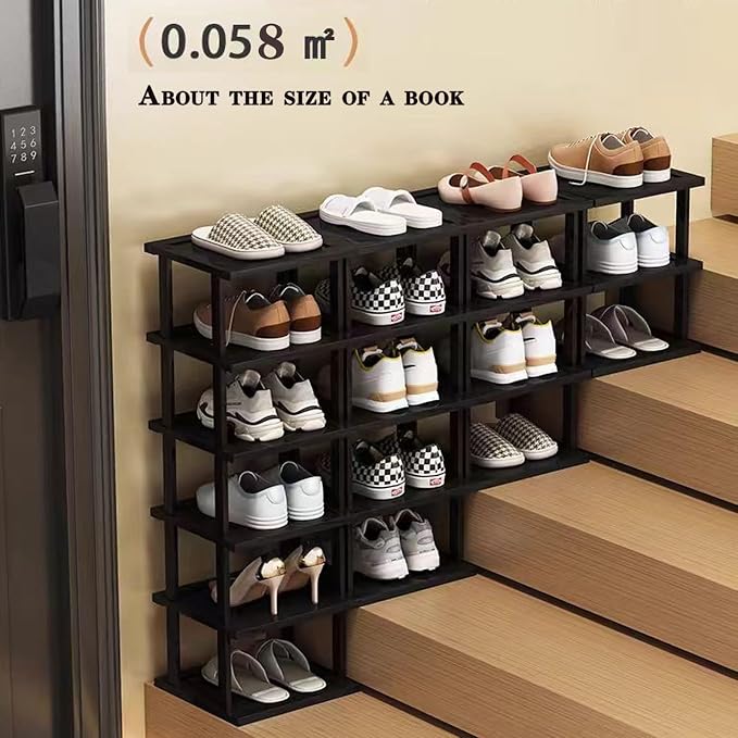 Vertical Shoe Rack - Tall Narrow Shoe Rack Organizer for Small Spaces,17 Tier Bamboo Shoen Shelf for Entryway,Closet,Corner,Doorway,Skinny Shoe Shelf Space Saving Shoe Storage,Free Stackable DIY