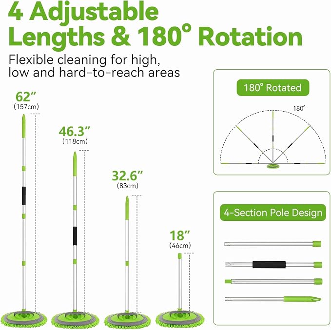 Ordenado 62" Car Wash Brush With Long Handle - 6Pcs Car Wash Kit with Chenille Microfiber Mop Mitt, Windshield Squeegee, Duster, Towel & Tire Brush, Scratch-Free Car Exterior Cleaning Kit for RV Truck