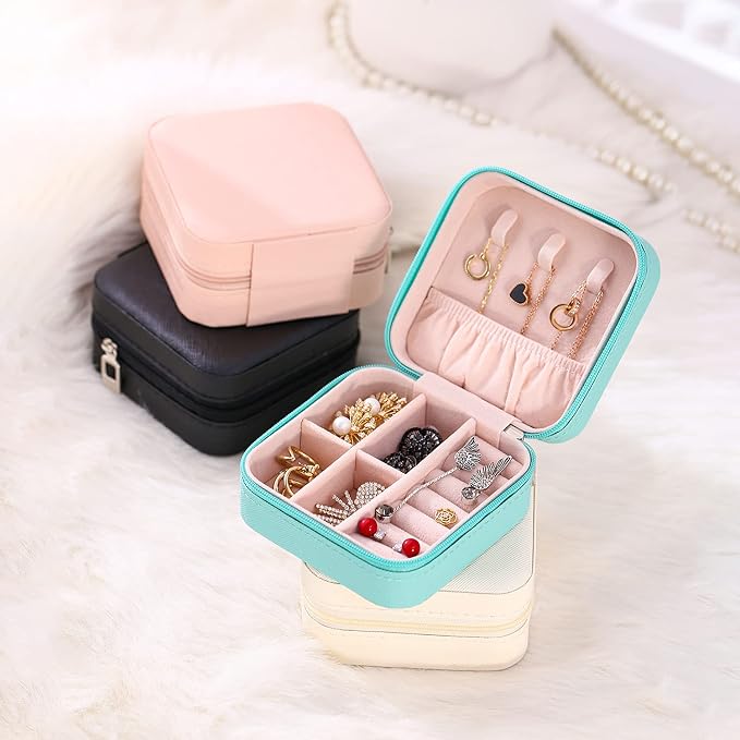 TRODANCE Mini Jewelry Case, Small Travel Jewelry Organizer, Portable Jewelry Box Storage Display Box For Rings, Earrings, Necklaces (White-4)